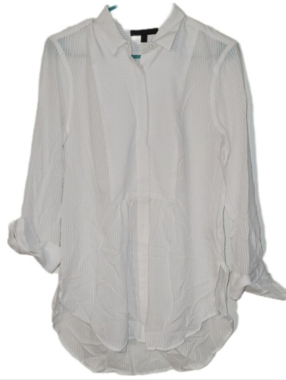 Banana Republic White On White Stripe Tuxedo Style Casual Cotton Blend Blouse Sm